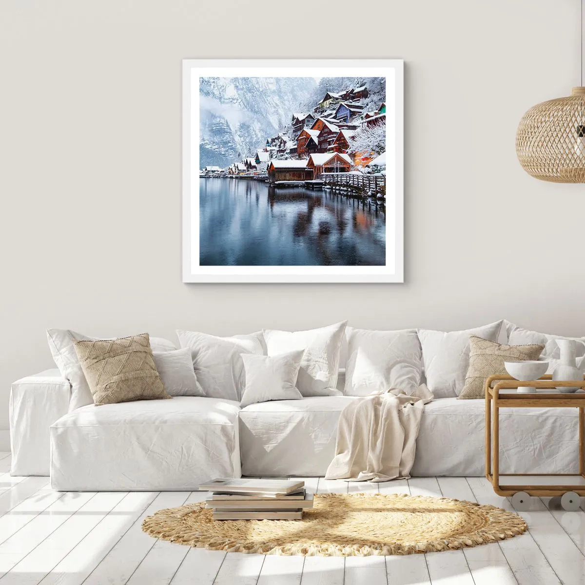 Poster in einem weißen Rahmen - In winterlicher Dekoration - 50x50 cm