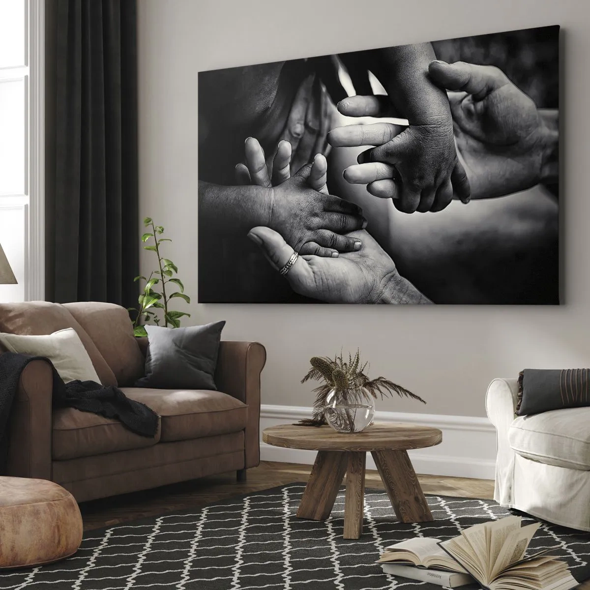 Bild auf Leinwand - Leinwandbild - Schwarze und weiße Hände verschiedener Generationen - 120x80cm - Mensch sein - Moderne Wanddekoration für Wohnzimmer und Schlafzimmer ARTTOR