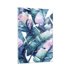 Glasbild - Bild auf glas - Bananenblätter in Pastelltönen auf weißem Hintergrund - 50x70cm - In einem Bananenhain - Moderne Wanddekoration für Wohnzimmer und Schlafzimmer ARTTOR