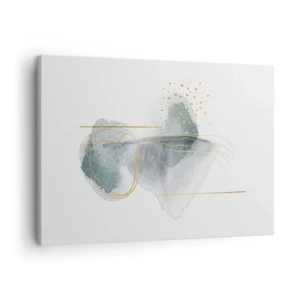 Bild auf Leinwand - Leinwandbild - Eine abstrakte Komposition in Türkis- und Goldtönen. - 70x50cm - Über das Verhältnis von Grau und Gold - Moderne Wanddekoration für Wohnzimmer und Schlafzimmer ARTTOR