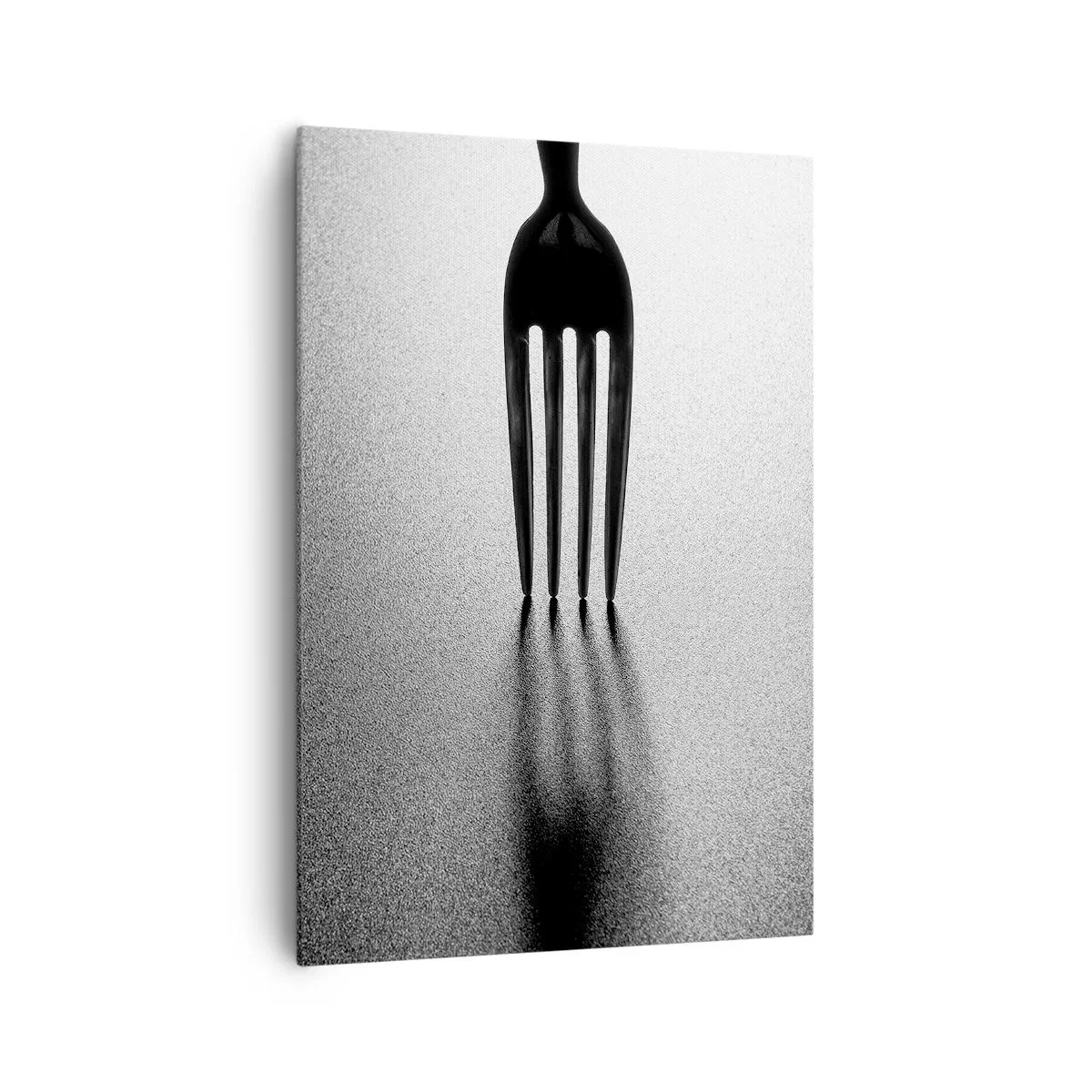 Bild auf Leinwand - Leinwandbild - Eine minimalistische Interpretation einer Gabel in Schwarzweiß mit Schattenspiel. - 70x100cm - Licht und Schatten - Moderne Wanddekoration für Wohnzimmer und Schlafzimmer ARTTOR