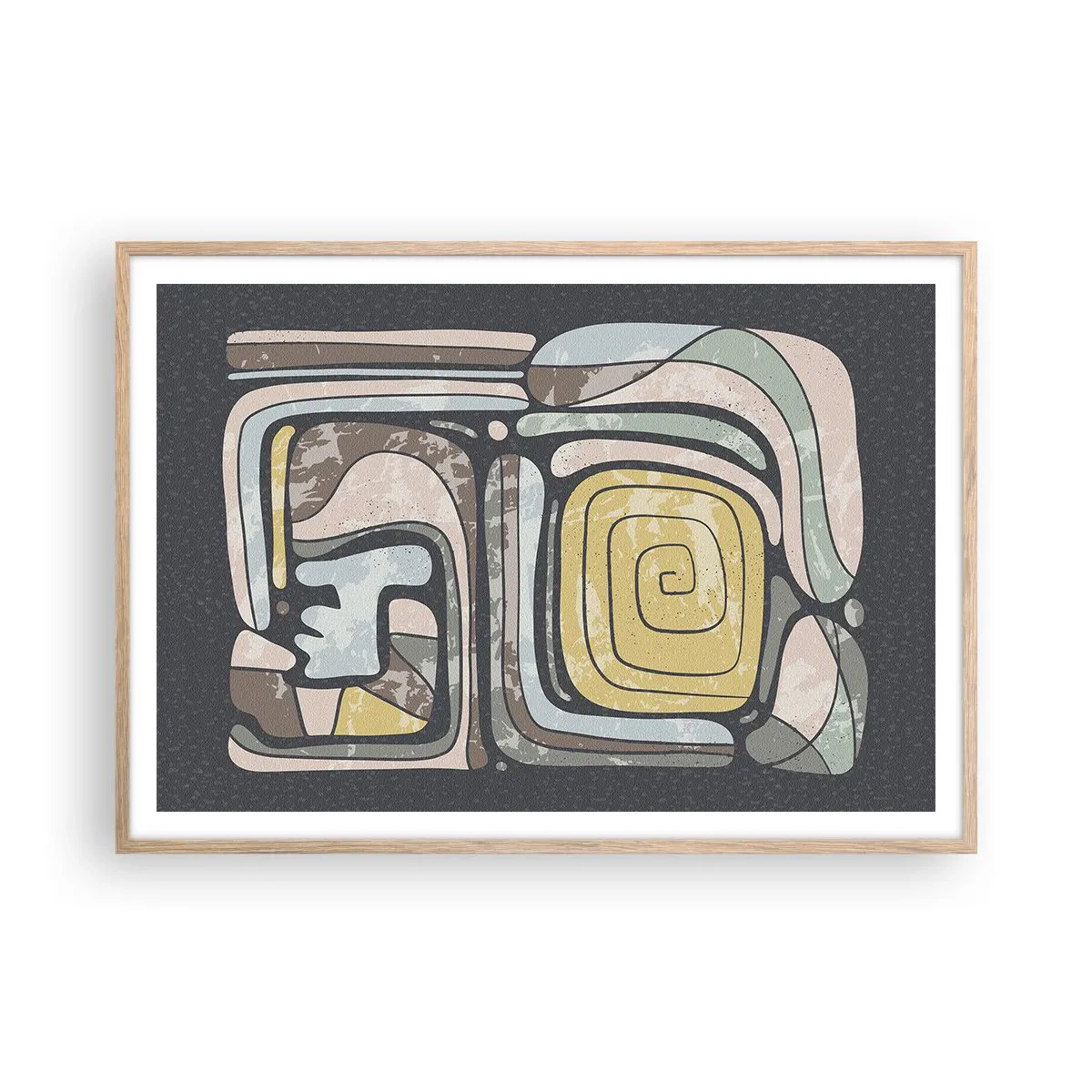Poster in einem Rahmen aus heller Eiche - Abstraktion im präkolumbianischen Geist - 100x70 cm