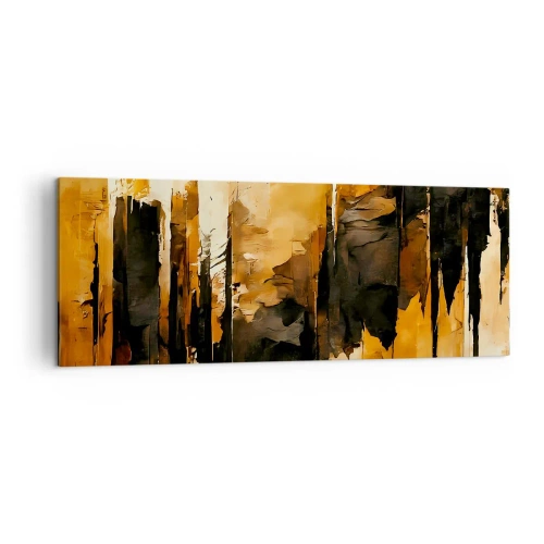 Bild auf Leinwand - Leinwandbild - Abstrakte goldene und schwarze Streifen in einer künstlerischen Komposition - 140x50cm - Harmonie von Schwarz und Gold - Moderne Wanddekoration für Wohnzimmer und Schlafzimmer ARTTOR