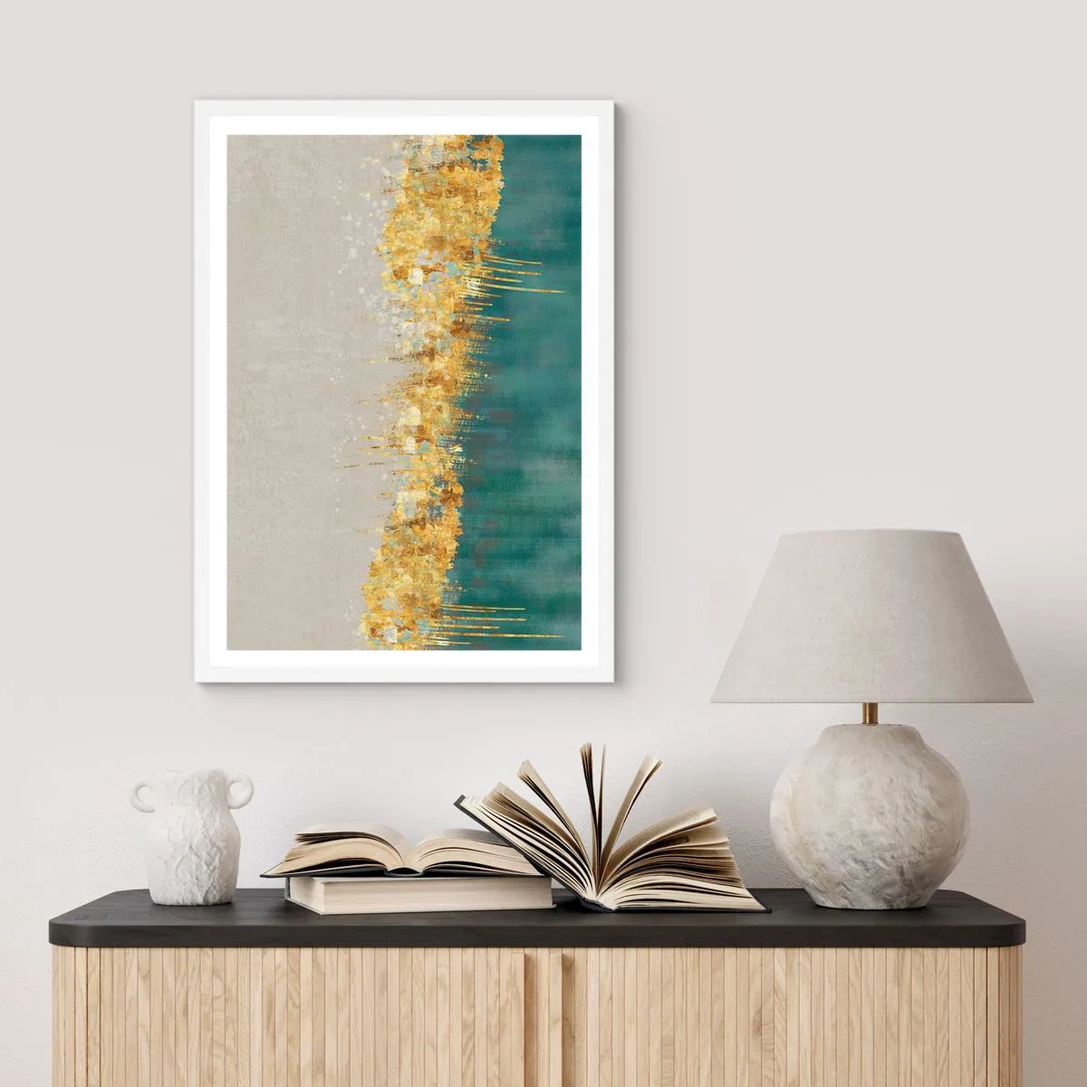 Poster in einem weißen Rahmen - Goldener Rand - 50x70 cm