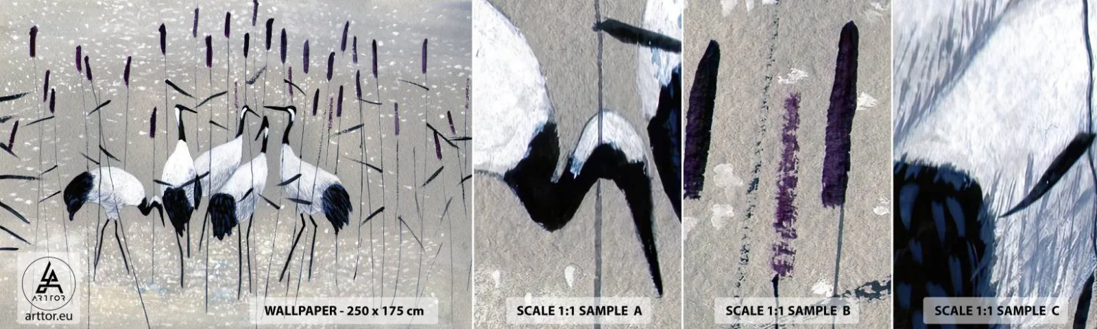 Fototapeten Muster Selbstklebend Deluxe Sticker - Unter ihren eigenen - Kran, Vogel, Natur - 100x30 cm