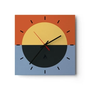 Wanduhr - Glasuhr - Geometrische Abstraktion mit kontrastierenden Farben - 30x30cm - Eine Komposition aus Wärme und Kühle - Moderne Wanddekoration für Wohnzimmer und Schlafzimmer ARTTOR