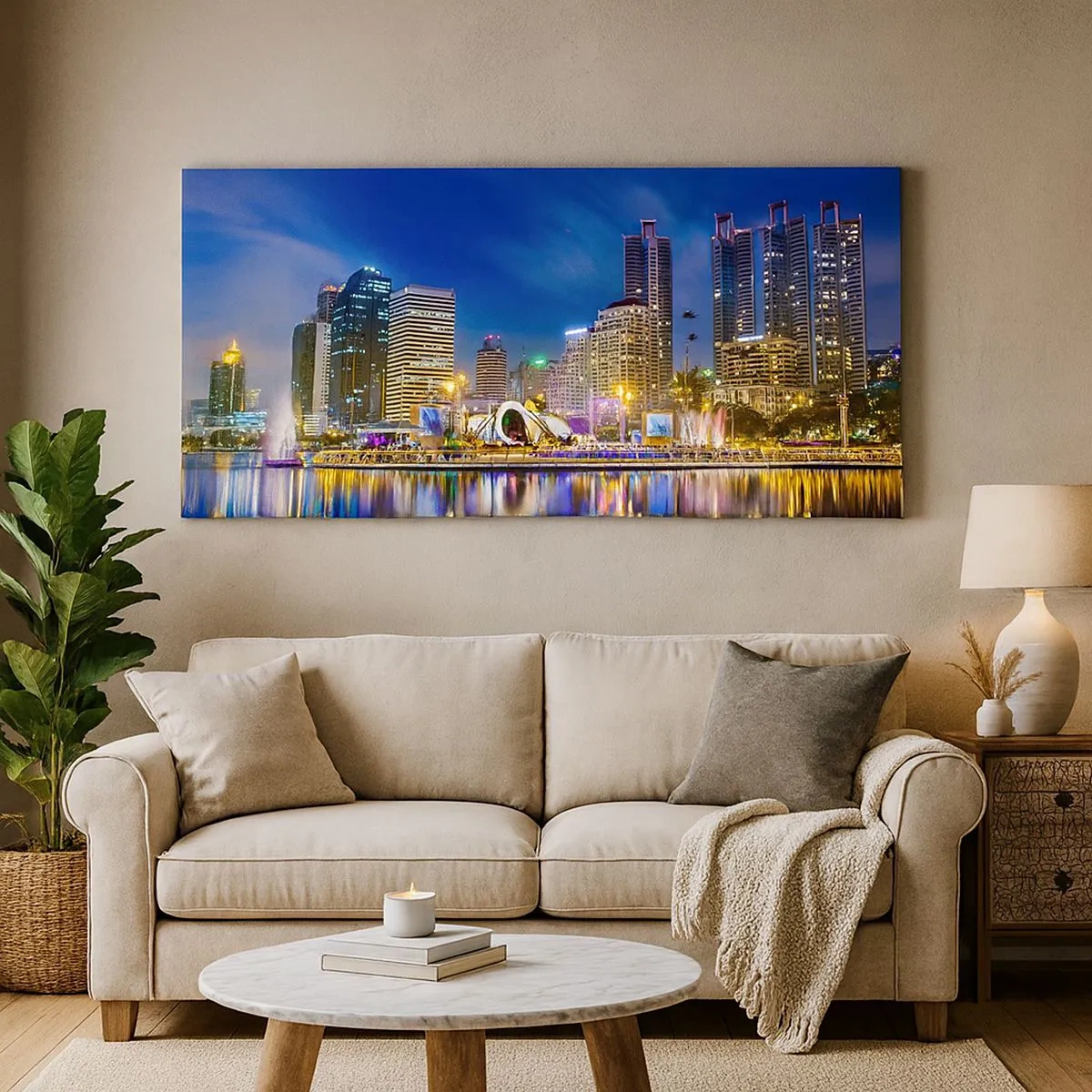 Bild auf Leinwand - Leinwandbild - Metropolis bei Regenbogennacht - 100x40 cm