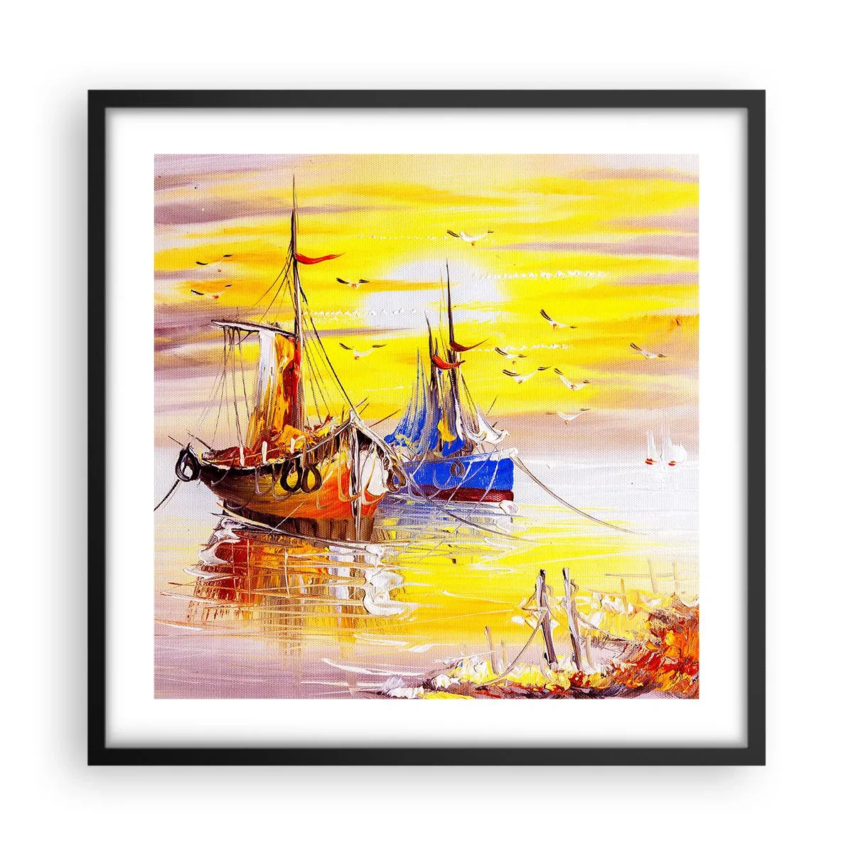 Poster in einem schwarzem Rahmen - Eine wohlverdiente Pause im Hafen - 50x50 cm