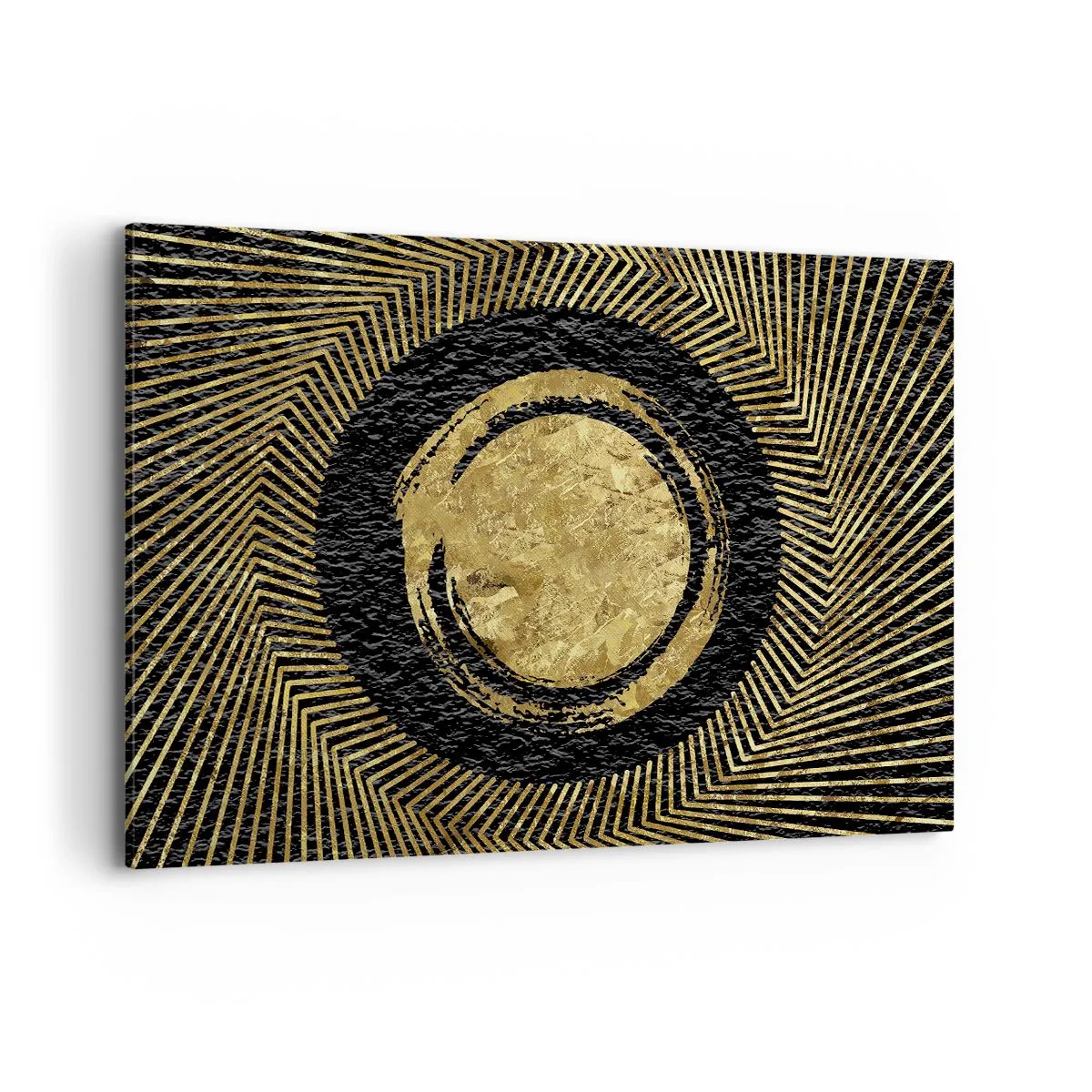 Bild auf Leinwand - Leinwandbild - Geometrische Komposition in Schwarz und Gold mit Strahlen - 120x80cm - Glamour-Komposition - Moderne Wanddekoration für Wohnzimmer und Schlafzimmer ARTTOR