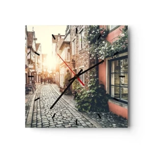 Wanduhr - Glasuhr - Rosenallee im rosa Schein - 40x40 cm