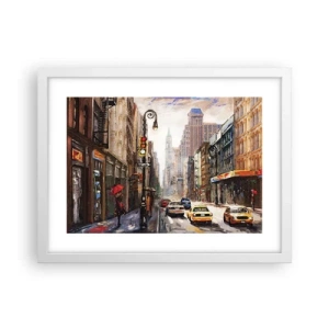 Poster in einem weißen Rahmen - New York - auch im Regen bunt - 40x30 cm
