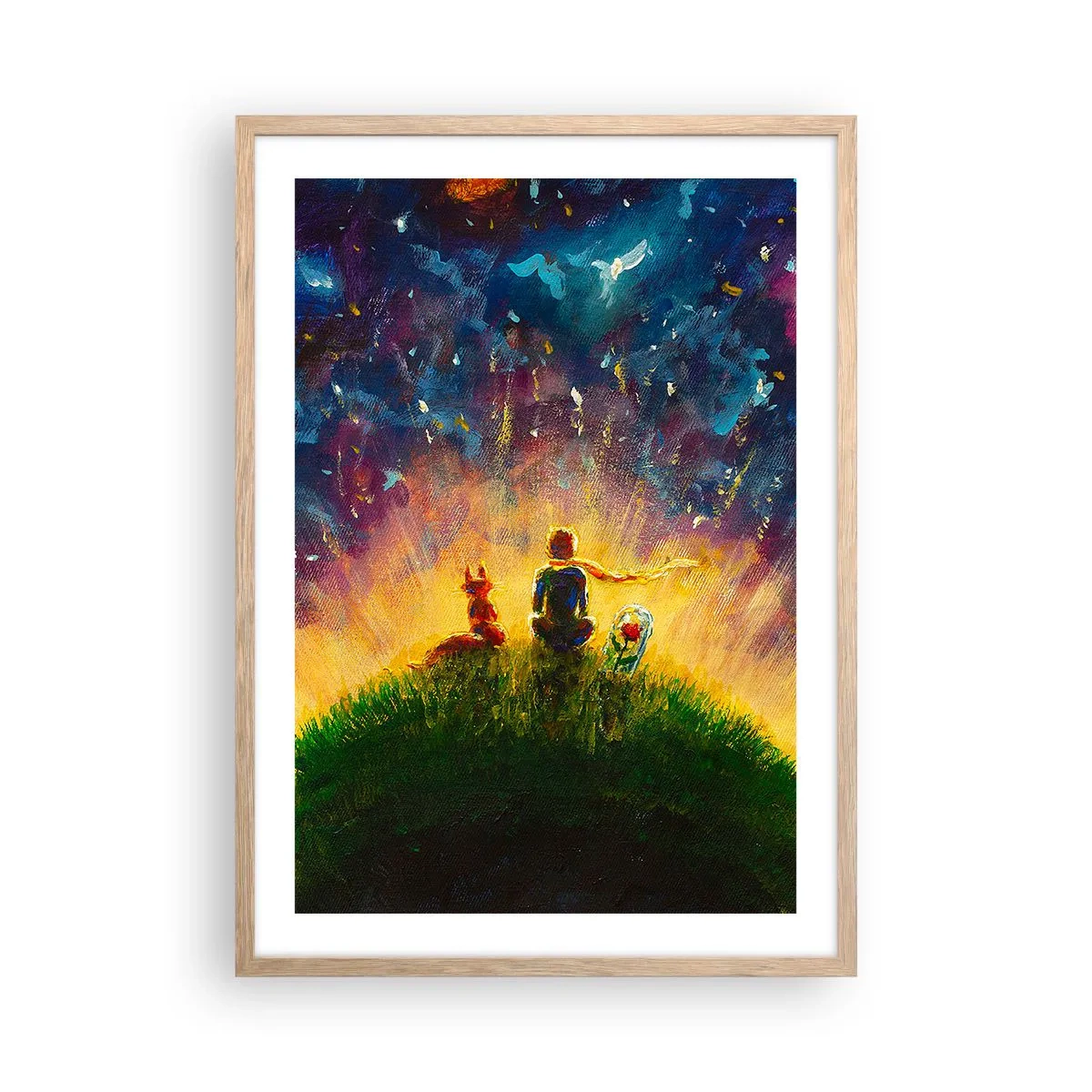 Poster in einem Rahmen aus heller Eiche - Liebe und Freundschaft - die ganze Welt - 50x70 cm