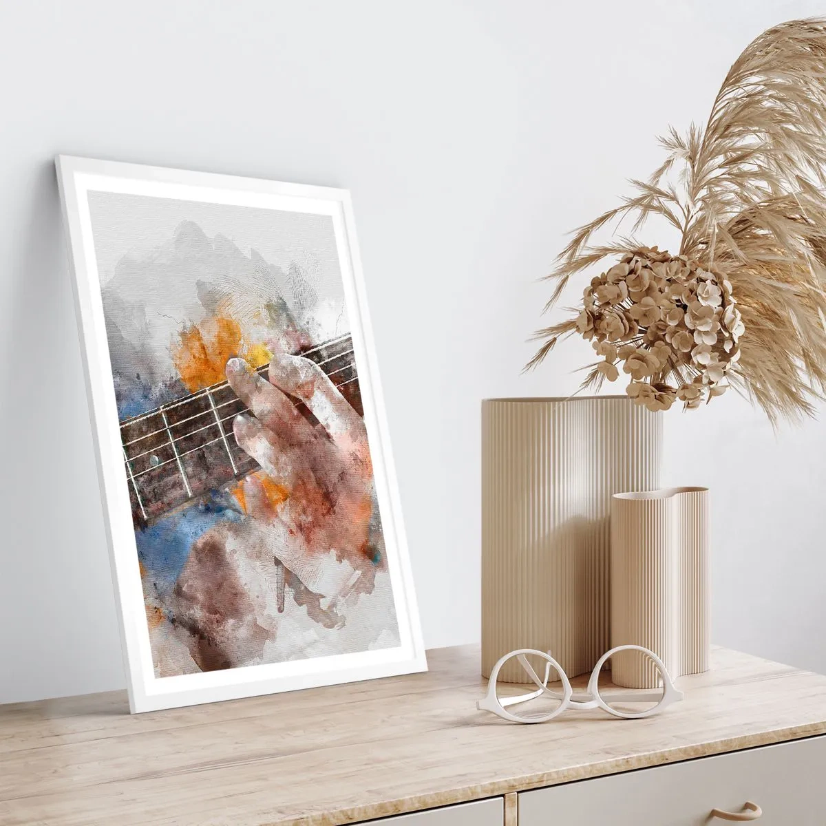 Poster in einem weißen Rahmen - Poesie zwischen den Saiten - 61x91 cm