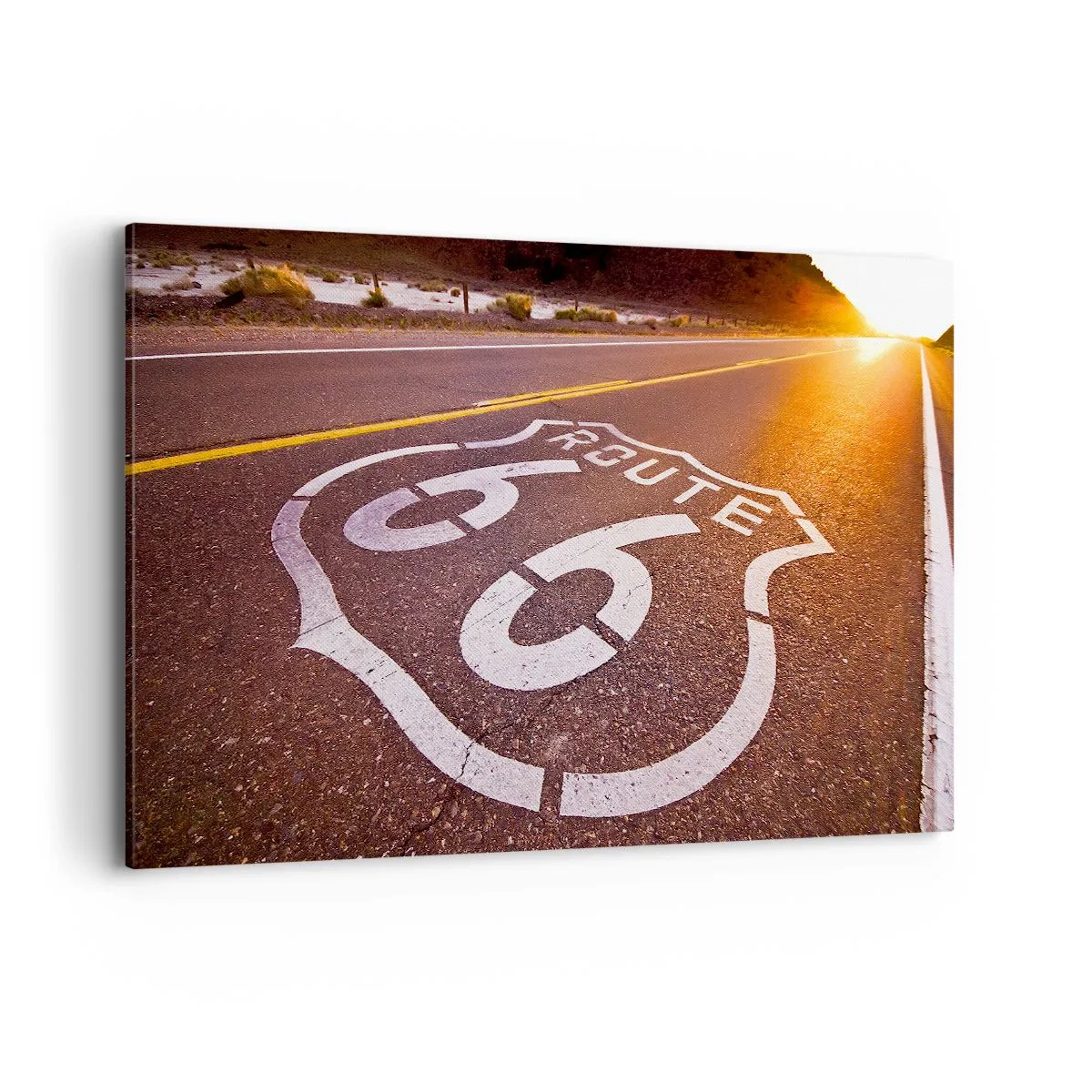 Bild auf Leinwand - Leinwandbild - Route 66 bei Sonnenuntergang - 120x80cm - Die berühmte Straße 66 - Moderne Wanddekoration für Wohnzimmer und Schlafzimmer ARTTOR