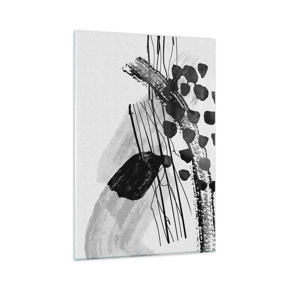 Glasbild - Bild auf glas - Schwarz-weiße abstrakte Komposition mit organischen Formen - 80x120cm - Organische Schwarz-Weiß-Abstraktion - Moderne Wanddekoration für Wohnzimmer und Schlafzimmer ARTTOR