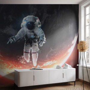 Fototapete Premium Canvas - Ein Astronaut schwebt über einer sonnenbeschienenen Erde - 100x70cm - Kann ich noch eine Weile bleiben? - Moderne Wanddekoration für Wohnzimmer und Schlafzimmer ARTTOR