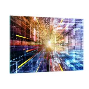 Glasbild - Bild auf glas - Abstrakte Vision mit farbigen Linien und Licht - 120x80cm - Leuchtender Korridor - Moderne Wanddekoration für Wohnzimmer und Schlafzimmer ARTTOR