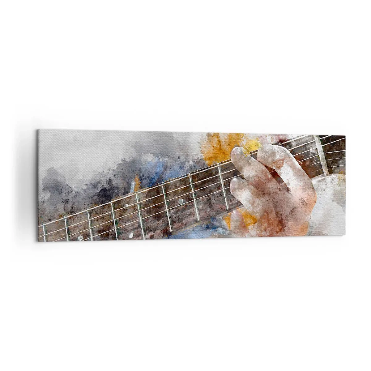 Bild auf Leinwand - Leinwandbild - Abstraktes Bild einer Hand, die Gitarre spielt - 160x50cm - Poesie zwischen den Saiten - Moderne Wanddekoration für Wohnzimmer und Schlafzimmer ARTTOR