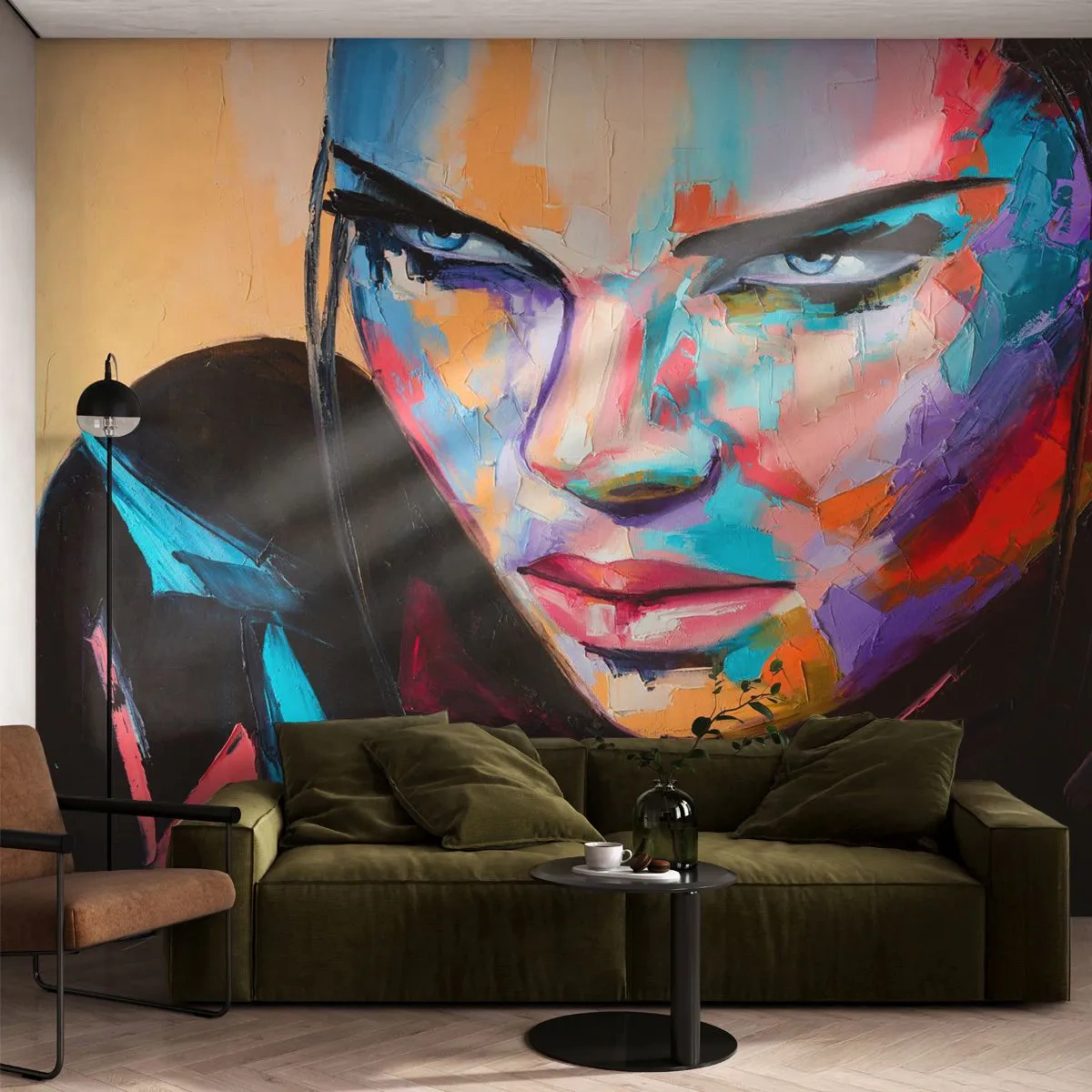 Fototapete Premium Canvas - Porträt einer Frau in lebendigen abstrakten Farben - 100x70cm - Wild im Herzen - Moderne Wanddekoration für Wohnzimmer und Schlafzimmer ARTTOR