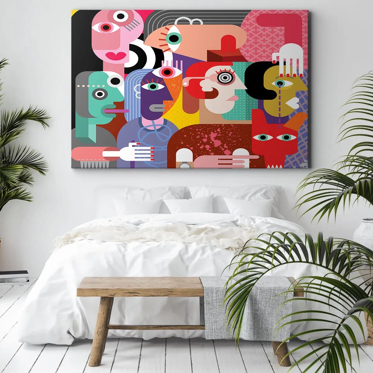 Bild auf Leinwand - Leinwandbild - Bunte Abstraktion mit geometrischen Flächen - 70x50cm - Wir sind von Herrn Picasso - Moderne Wanddekoration für Wohnzimmer und Schlafzimmer ARTTOR