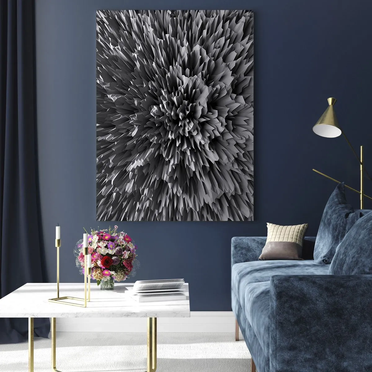 Glasbild - Bild auf glas - Abstrakte schwarz-weiße 3D-Struktur mit scharfen Kanten - 50x70cm - Härter kann es nicht werden - Moderne Wanddekoration für Wohnzimmer und Schlafzimmer ARTTOR