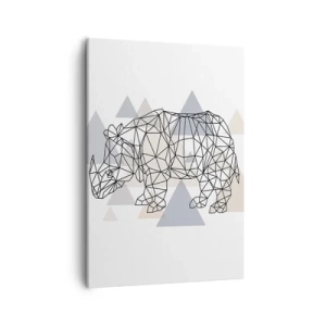 Bild auf Leinwand - Leinwandbild - Geometrisches Nashorn auf einem Hintergrund aus zarten Dreiecken - 50x70cm - Struktur der Stärke - Moderne Wanddekoration für Wohnzimmer und Schlafzimmer ARTTOR