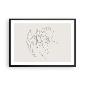 Poster in einem schwarzem Rahmen - Eine minimalistische Illustration eines Paares in einer liebevollen Umarmung - 70x50cm - Verstrickt im Gefühl - Moderne Wanddekoration für Wohnzimmer und Schlafzimmer ARTTOR