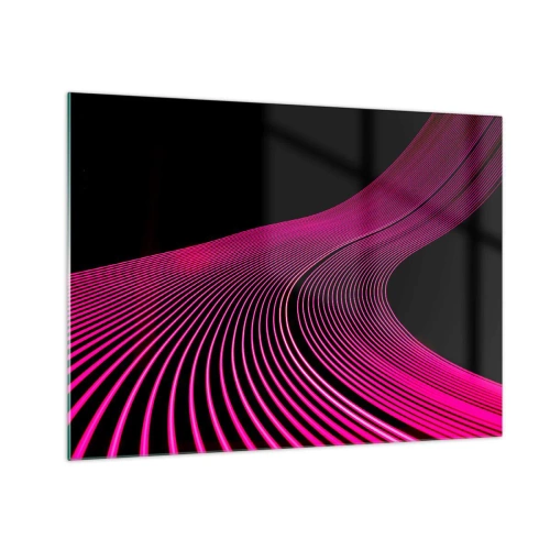 Glasbild - Bild auf glas - Rosa Lichtlinien auf schwarzem Hintergrund - 70x50cm - Allee des Lichts - Moderne Wanddekoration für Wohnzimmer und Schlafzimmer ARTTOR