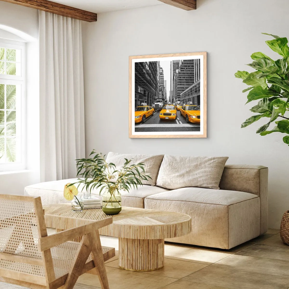 Poster in einem Rahmen aus heller Eiche - Wir färben die Stadt - 30x30 cm