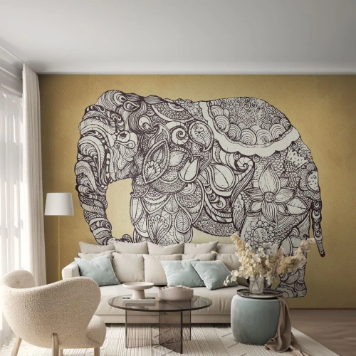Maßgeschneiderte Fototapete Premium Sand - Elefant verhüllte sich - Elefant, indisch, Tier