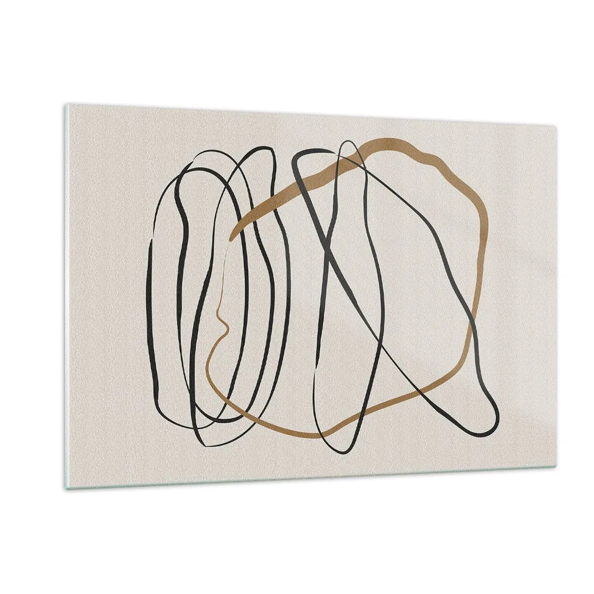 Glasbild - Bild auf glas - Eine ausdrucksstarke Linienkomposition in Schwarz und Braun auf hellem Hintergrund. - 120x80cm - Komposition – Looptanz - Moderne Wanddekoration für Wohnzimmer und Schlafzimmer ARTTOR