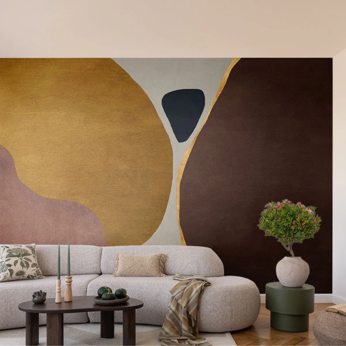 Fototapete Premium Sand - Bunte Formen in einer abstrakten Komposition - 100x70cm - Abstraktion – ein Ort im Raum - Moderne Wanddekoration für Wohnzimmer und Schlafzimmer ARTTOR