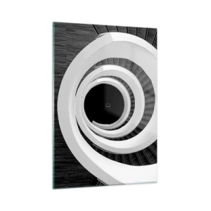 Glasbild - Bild auf glas - Schwarz-weiße Wendeltreppe von oben - 50x70cm - Zum Kern der Sache - Moderne Wanddekoration für Wohnzimmer und Schlafzimmer ARTTOR