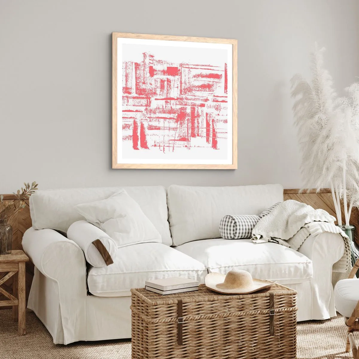 Poster in einem Rahmen aus heller Eiche - Die rote Stadt - 30x30 cm
