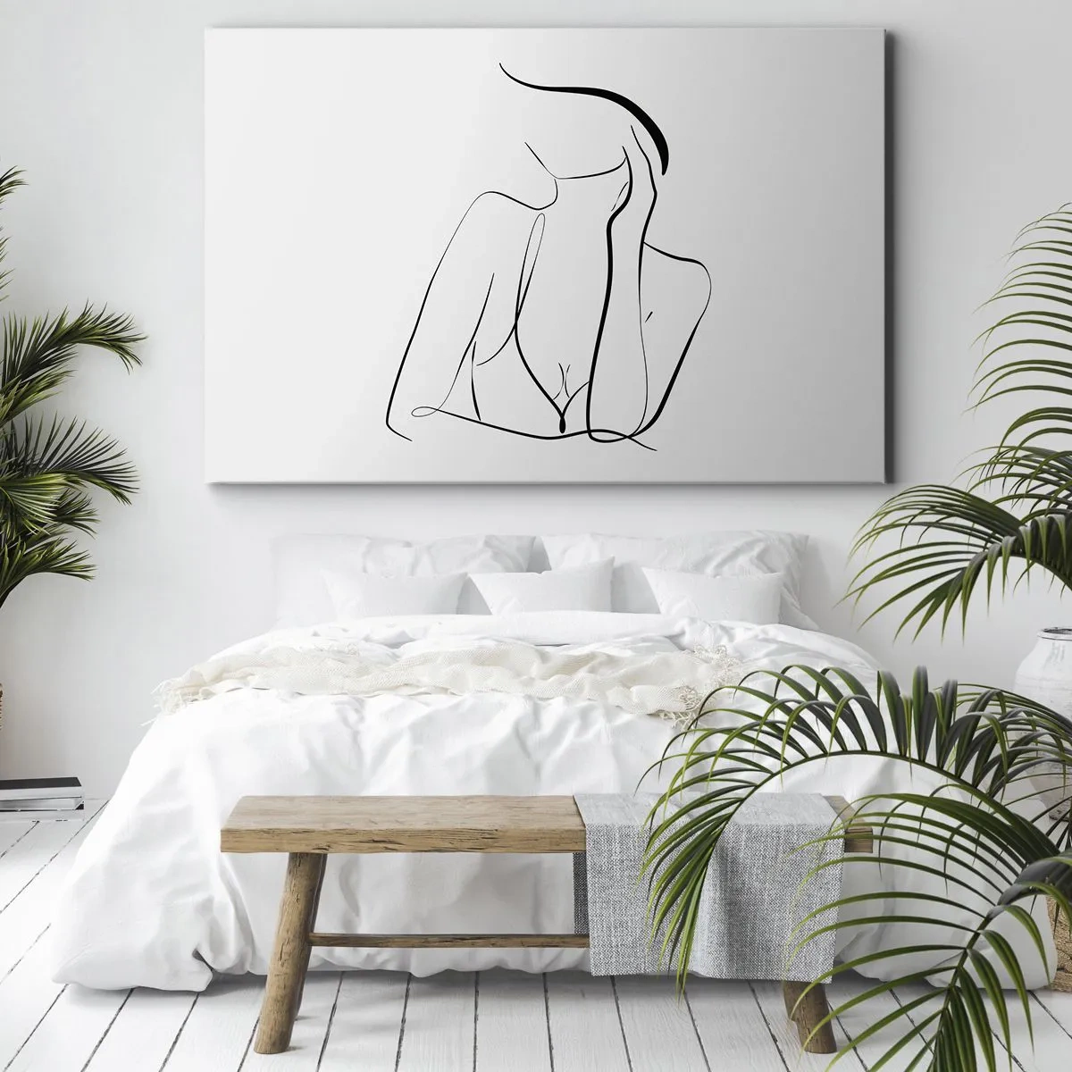 Bild auf Leinwand - Leinwandbild - Eine zarte Skizze einer weiblichen Silhouette im minimalistischen Stil - 70x50cm - Auf der Traumwelle - Moderne Wanddekoration für Wohnzimmer und Schlafzimmer ARTTOR