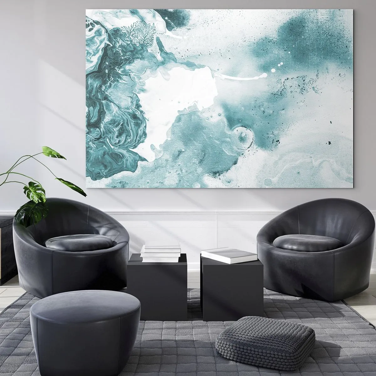Glasbild - Bild auf glas - Abstrakte blaue Pools auf einem Glashintergrund - 70x50cm - Morast von Blau - Moderne Wanddekoration für Wohnzimmer und Schlafzimmer ARTTOR