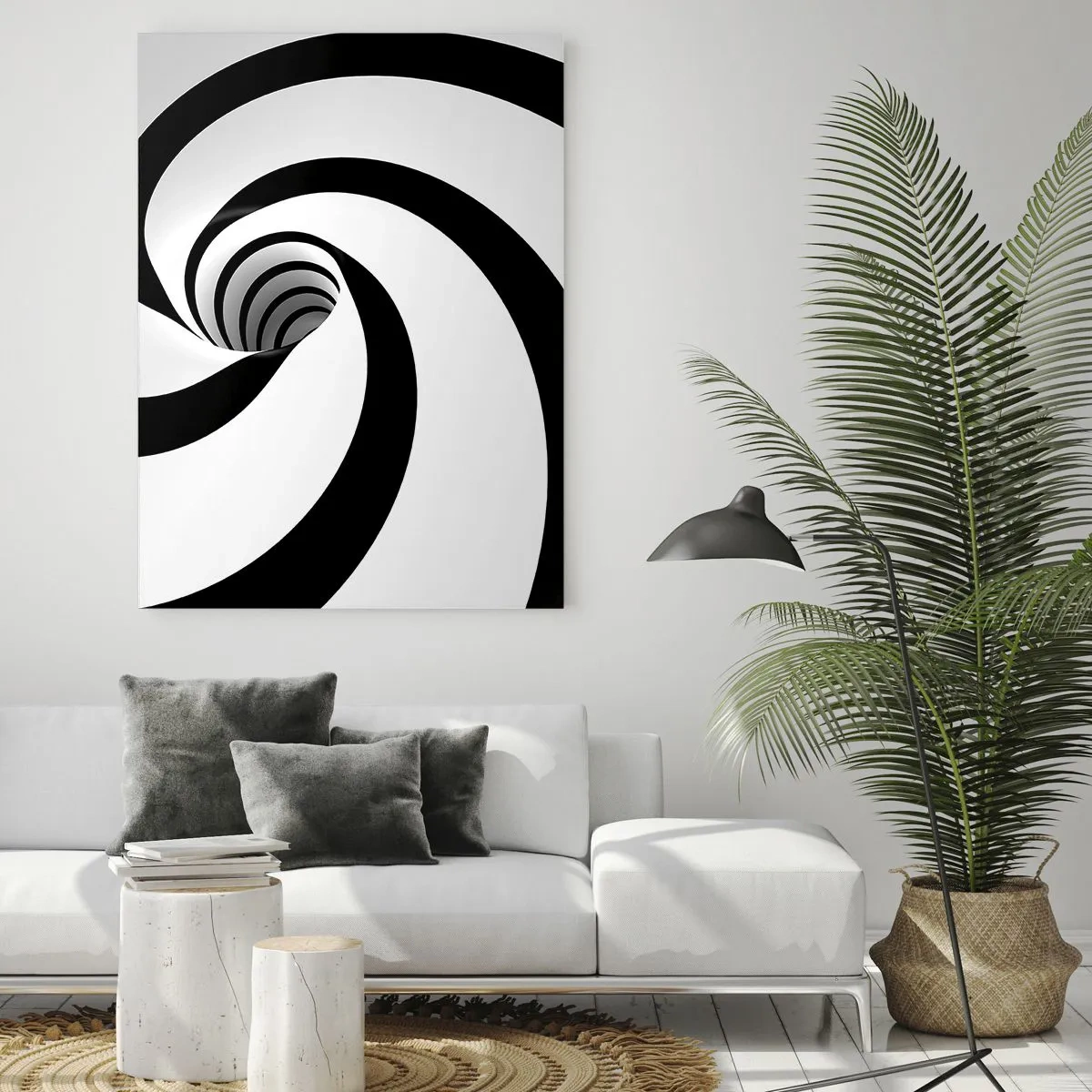 Glasbild - Bild auf glas - Abstrakte schwarz-weiße Spirale mit Wirbeleffekt - 70x100cm - Dem Wirbel nachgeben? - Moderne Wanddekoration für Wohnzimmer und Schlafzimmer ARTTOR