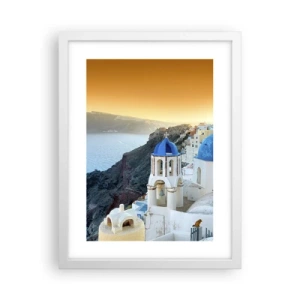 Poster in einem weißen Rahmen - Santorini - an die Felsen gekuschelt - 30x40 cm