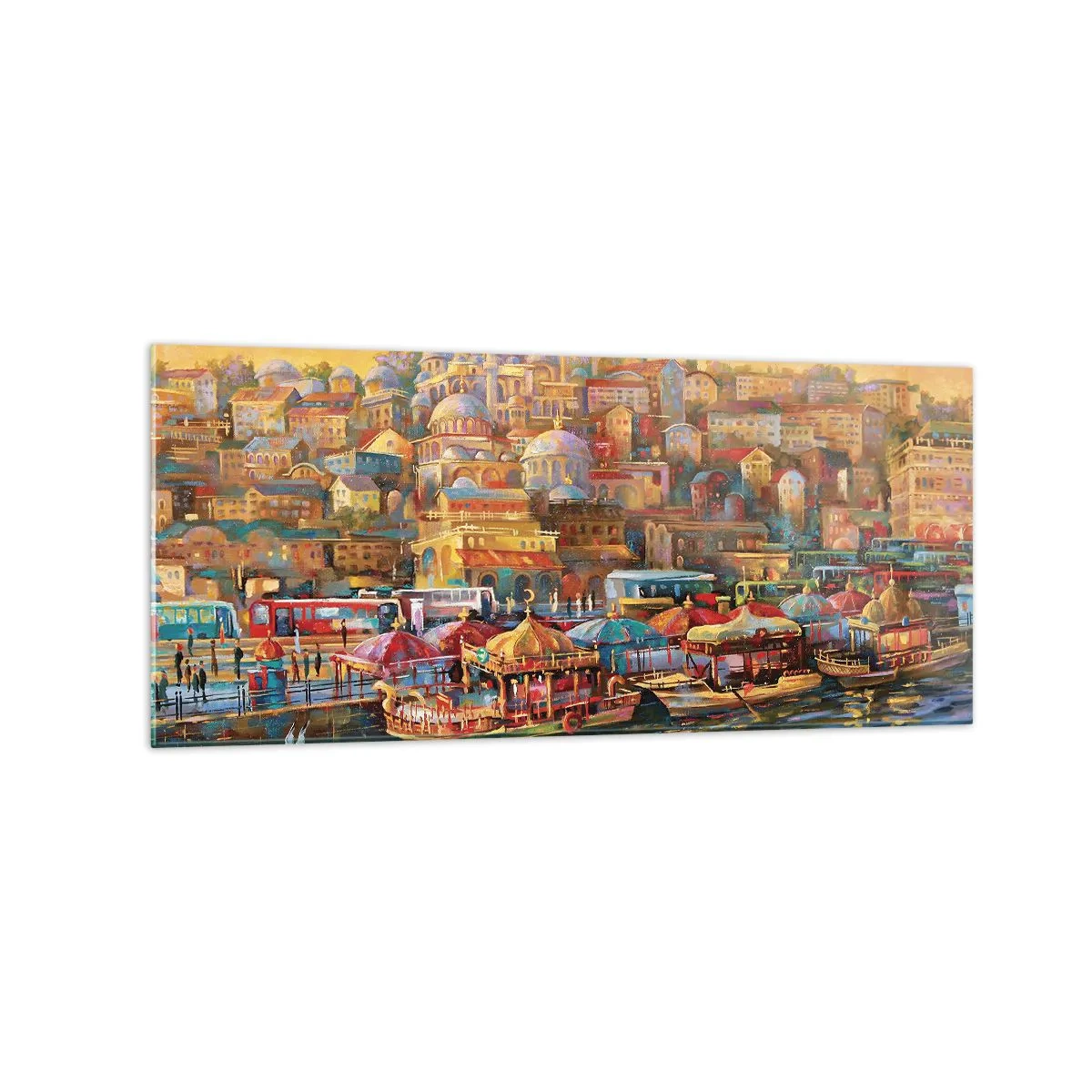 Glasbild - Bild auf glas - Malerisches Panorama von Istanbul mit Blick auf die Bucht und die Stadt - 120x50cm - Istanbuler Geschichte - Moderne Wanddekoration für Wohnzimmer und Schlafzimmer ARTTOR