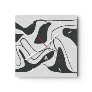 Wanduhr - Glasuhr - Schwarz-Weiß-Abstraktion mit organischen Formen - 30x30cm - Abstraktes Spiel im Labyrinth - Moderne Wanddekoration für Wohnzimmer und Schlafzimmer ARTTOR