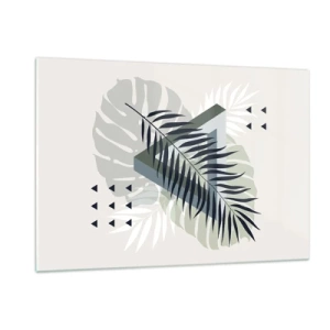 Glasbild - Bild auf glas - Eine moderne geometrische Blattkomposition - 120x80cm - Natur und Geometrie – zwei Ordnungen? - Moderne Wanddekoration für Wohnzimmer und Schlafzimmer ARTTOR