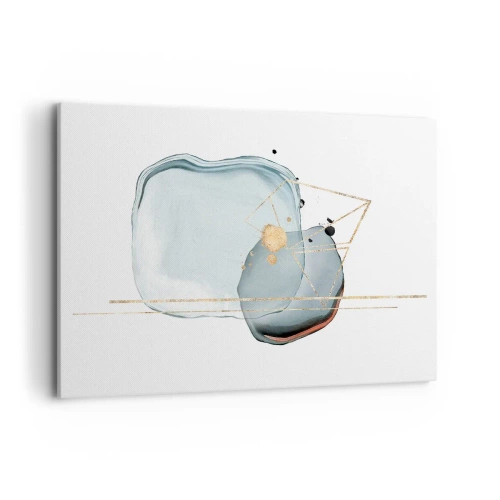 Bild auf Leinwand - Leinwandbild - Abstrakte Formen in Blau- und Goldtönen auf weißem Hintergrund - 120x80cm - Eine Studie über Tropfen - Moderne Wanddekoration für Wohnzimmer und Schlafzimmer ARTTOR