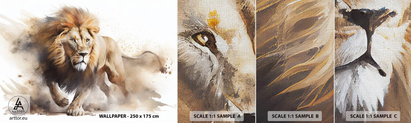 Fototapeten Muster Premium Canvas - Der König zog um - Löwe, Hell, Tier - 100x30 cm