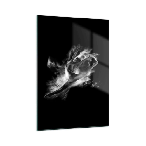 Glasbild - Bild auf glas - Schwarz-weiße Silhouette einer Tänzerin in dynamischer Bewegung - 50x70cm - Im Flug hängen geblieben - Moderne Wanddekoration für Wohnzimmer und Schlafzimmer ARTTOR