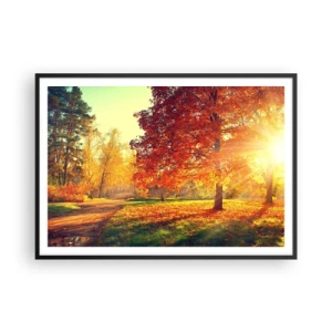 Poster in einem schwarzem Rahmen - Herbstpark im Sonnenlicht - 100x70cm - Unhöflich ist schön - Moderne Wanddekoration für Wohnzimmer und Schlafzimmer ARTTOR