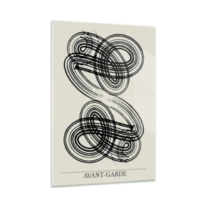 Glasbild - Bild auf glas - Schwarze avantgardistische Schleifen und Linien auf hellem Hintergrund - 50x70cm - Es kam spontan heraus - Moderne Wanddekoration für Wohnzimmer und Schlafzimmer ARTTOR