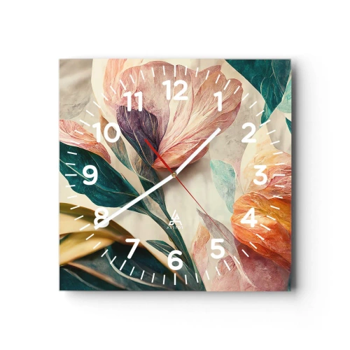 Wanduhr - Glasuhr - Blumen der südlichen Inseln - 30x30 cm