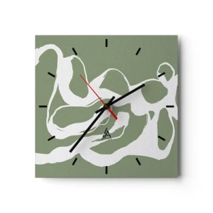 Wanduhr - Glasuhr - Organische Formen in Weiß auf grünem Hintergrund - 30x30cm - Ruf des Weltraums - Moderne Wanddekoration für Wohnzimmer und Schlafzimmer ARTTOR