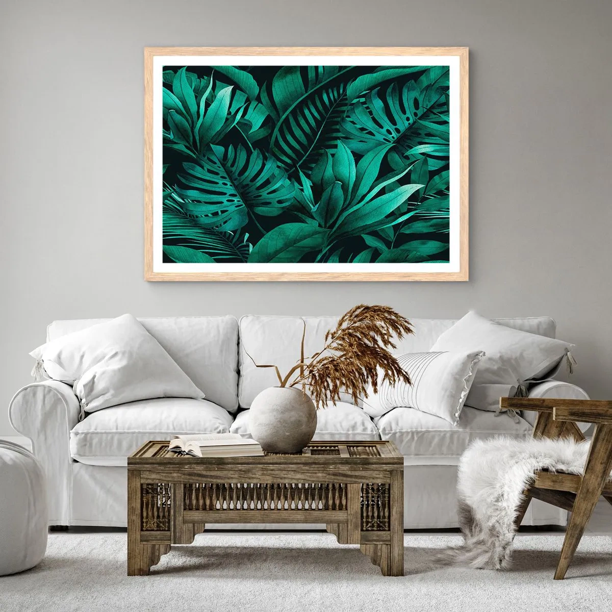 Poster in einem Rahmen aus heller Eiche - Die Tiefe des tropischen Grüns - 100x70 cm