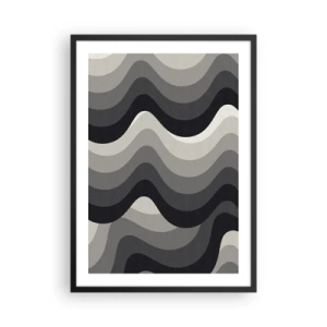 Poster in einem schwarzem Rahmen - Geometrische Wellen in Schwarz- und Grautönen - 50x70cm - Eine Welle nach der anderen - Moderne Wanddekoration für Wohnzimmer und Schlafzimmer ARTTOR